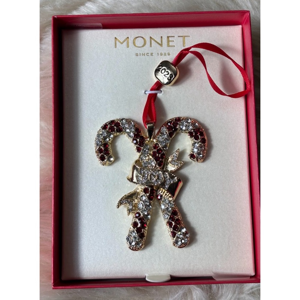 Monet 2023 Candy Cane‎ JOY Ornament Crystal Rhinestone Christmas Holiday NWT